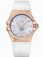 Omega 35mm Automatic Chronometer White Mother Of Pearl Dial Rose Gold Case, Diamonds With White Leather Strap Watch #123.58.35.20.55.003 (Women Watch)