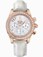 Omega 35mm Automatic Co-Axial Chronograph White Mother Of Pearl Dial Rose Gold Case, Diamonds With White Leather Strap Watch #422.58.35.50.05.001 (Women Watch)