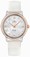 Omega De Ville Prestige Quartz Diamond Dial 18k Rose Gold Diamond Bezel White Satin Brushed Leather Watch# 424.27.33.60.52.001 (Women Watch)