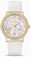 Omega De Ville Prestige Co-Axial Automatic White Mother of Pearl Diamond Dial 18k Yellow Gold Diamond Case White Satin-Brushed Leather Watch# 424.57.37.20.55.001 (Women Watch)