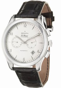 Zenith Automatic COSC Silver Chronograph With Date Between 4 And 5 Dial Black Crocodile Leather Band Watch #03.0520.4002/01.C492 (Men Watch)