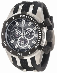 Invicta Reserve Quartz Chronograph Day Date Black Polyurethane Watch # 0976 (Men Watch)