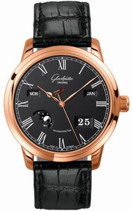 Glashutte Original Automatic 18kt Rose Gold Black Dial Alligator/crocodile Leather Black Band Watch #100-02-25-05-05 (Men Watch)