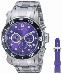 Invicta Purple Dial Stainless Steel Band Watch #10581 (Men Watch)