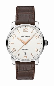 MontBlanc Timewalker Automatic White Dial Date Brown Alligator Strap Watch# 110340 (Men Watch)