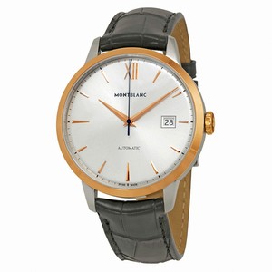 MontBlanc Heritage Spirit Automatic Date 18k Rose Gold Bezel Black Leather Watch# 111624 (Men Watch)