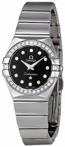 Omega 24mm Constellation Polished Quartz Black Dial Stainless Steel Case, Diamonds On Bezel With Stainless Steel Case Watch #123.15.24.60.51.002 (Women Watch)