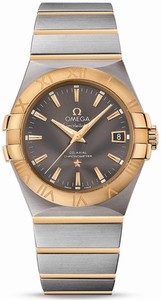Omega Constellation Co-Axial Automatic Chronometer Gray Dial Date 18k Yellow Gold and Stainless Steel Bracelet Watch# 123.20.35.20.06.001 (Men Watch)