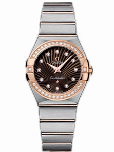 Omega 27mm Constellation Brushed Quartz Brown Dial Rose Gold Case, Diamonds With Rose Gold And Stainless Steel Bracelet Watch #123.25.27.60.63.001 (Women Watch)