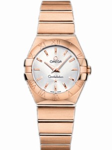 Omega 27mm Constellation Brushed Quartz Silver Dial Rose Gold Case And Bracelet Watch #123.50.27.60.02.001 (Women Watch)