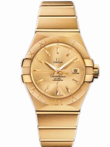 Omega 31mm Automatic Brushed Chronometer Champagne Gold Dial Yellow Gold Case And Yellow Gold Bracelet Watch #123.50.31.20.08.001 (Women Watch)