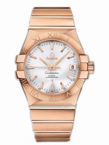 Omega 35mm Automatic Chronometer Silver Dial Rose Gold Case With Rose Gold Bracelet Watch #123.50.35.20.02.001 (Men Watch)