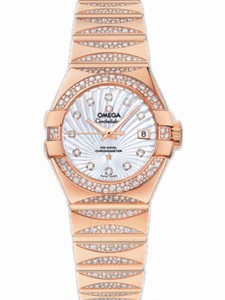 Omega 27mm Quartz Constellation Luxury Edition White Mother Of Pearl Dial Rose Gold Case, Diamonds With Rose Gold Bracelet Watch #123.55.27.20.55.003 (Women Watch)