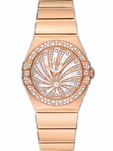 Omega 27mm Quartz Constellation Luxury Edition White Mother Of Pearl Dial Rose Gold Case, Diamonds With Rose Gold Bracelet Watch #123.55.27.60.55.013 (Women Watch)