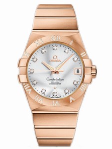 Omega 38mm Automatic Chronometer Silver Dial Rose Gold Case, Diamonds With Rose Gold Bracelet Watch #123.55.38.21.52.007 (Men Watch)