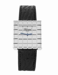 Chopard Quartz Silver Dial 18ct White Gold Case Black Leather Watch# 127407-1001 (Women Watch)