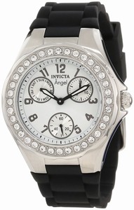 Invicta Angel Quartz Multifunction Dial Crystal Bezel Black Silicone Watch # 1647 (Women Watch)