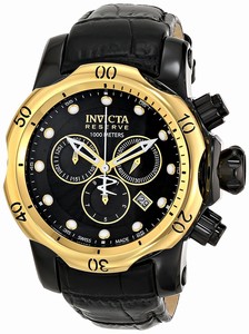 Invicta Venom Quartz Black Dial Chronograph Date Black Leather Watch # 16685 (Men Watch)