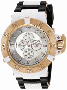 Invicta Silver Dial Chronograph Day Date Black Polyurethane Watch # 17125 (Men Watch)