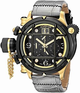 Invicta Russian Diver Quartz Chronograph Day Date Grey Leather Watch # 17329 (Men Watch)