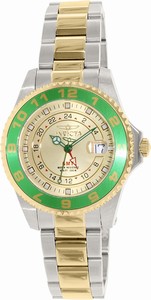 Invicta Champagne Dial Fixed Gold-plated With A Green Top Ring Band Watch #18253 (Women Watch)