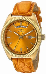 Invicta Orange Dial Genuine Leather Band Watch #18278 (Women Watch)