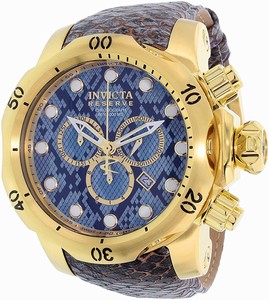 Invicta Blue (reptile Pattern) Dial Uni-directional Rotating Gold-plated Band Watch #18302 (Men Watch)