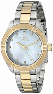 Invicta Pro Diver Quartz Mother of Pearl Dial Two Tone stainless Steel Watch # 18326 (Women Watch)