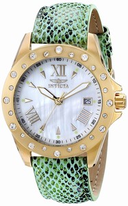 Invicta Angel Quartz Mother of Pearl Dial Green Leather Watch # 18358 (Women Watch)