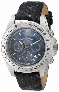 Invicta Speedway Quartz Mother of Pearl Dial Chronograph Date Black Leather Watch # 18394 (Men Watch)