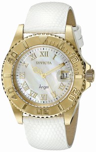 Invicta Angel Quartz Roman Numerals Dial Date White Leather Watch # 18415 (Women Watch)