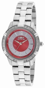 Invicta Red Dial Stainless Steel Band Watch #19356 (Women Watch)