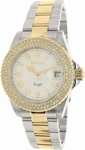 Invicta White Dial Fixed Gold-plated Set With Crystals Band Watch #20503 (Women Watch)