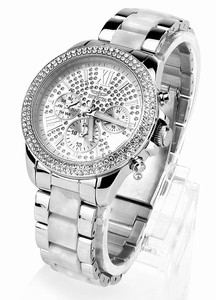 Invicta Silver Crystal-set Dial Fixed Stainless Steel Set With Crystals Band Watch #20507 (Women Watch)