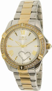 Invicta Silver Dial Fixed Gold-plated Set With Crystals Band Watch #21418 (Women Watch)