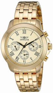 Invicta Gold Dial Stainless Steel Band Watch #21654 (Women Watch)