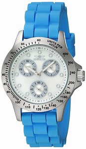 Invicta Soeedway Quartz Mother of Pearl Dial Light Blue Silicone Watch # 21970 (Women Watch)