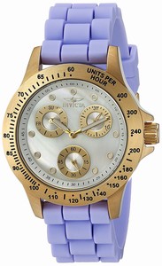 Invicta Speedway Quartz Mother of Pearl Day Date Purple Silicone Watch # 21975 (Women Watch)