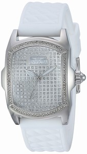 Invicta Lupah Quartz Analog Crystal Pave Dial Crystal Bezel White Silicone Watch # 22118 (Women Watch)