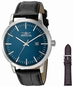 Invicta Quartz Blue Dial Date Black Leather Watch # 22316 (Men Watch)