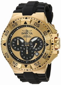 Invicta Exursion Gold Dial Chronograph Date Black Silicone Watch # 23042 (Men Watch)