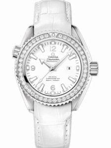 Omega 37.5mm Auto Chronometer Planet Ocean White Dial Stainless Steel Case, Diamonds With White Leather Strap Watch #232.18.38.20.04.001 (Men Watch)