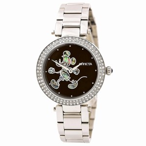 Invicta Black Enamel Dial Fixed Stainless Steel Crystal-set Band Watch #23780 (Women Watch)