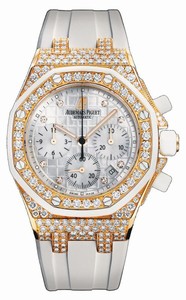 Audemars Piguet Automatic 18kt Rose Gold With Diamonds Silver Chronograph Dial White Rubber Band Watch #26092OK.ZZ.D010CA.01 (Women Watch)