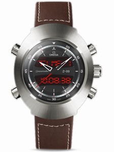 Omega 43mm Quartz Spacemaster Z-33 Black Dial Titanium Case With Brown Leather Strap Watch #325.92.43.79.01.002 (Men Watch)