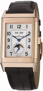 Jaeger LeCoultre Grande Reverso Calendar Mechanical Manual 18ct Rose Gold Case Alligator Leather Watch #3752520 (Men Watch)