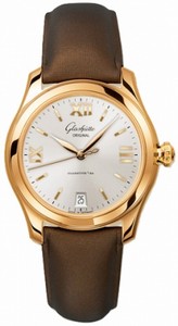 Glashutte Original Automatic 18kt Rose Gold Silver Dial Satin Brown Band Watch #39-22-04-01-44 (Women Watch)