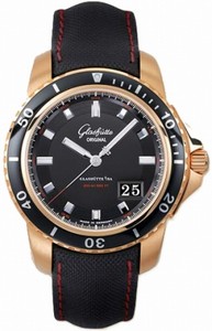 Glashutte Original Automatic 18kt Rose Gold Black Dial Fabric Blue Band Watch #39-42-43-61-03 (Men Watch)