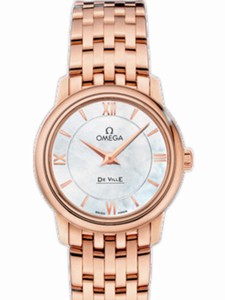 Omega 27.4mm Prestige Quartz White Mother Of Pearl Dial Rose Gold Case With Rose Gold Bracelet