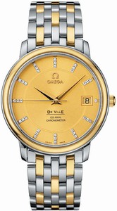 Omega 36.5mm Automatic Prestige Champagne Gold Dial Yellow Gold Case, Diamonds With Yellow Gold And Stainlees Steel Bracelet Watch #4374.15.00 (Men Watch)